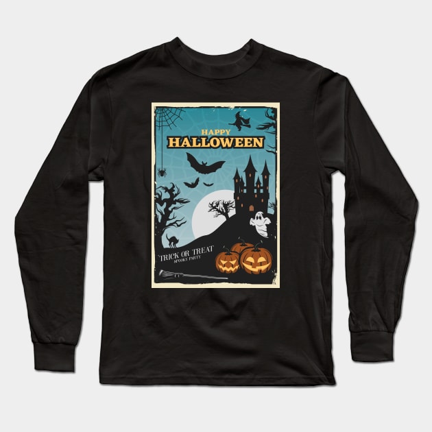 Halloween Poster Long Sleeve T-Shirt by Roadkill Creations
